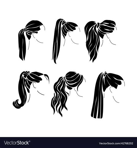 Hairstyle Ponytail Silhouettes Set Options Vector Image