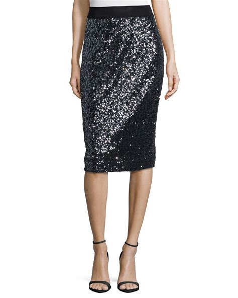 Lyst Milly Stretch Sequined Midi Skirt In Black