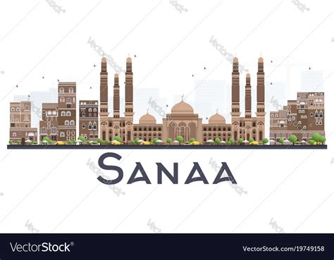 Sanaa Yemen City Skyline With Color Buildings Vector Image