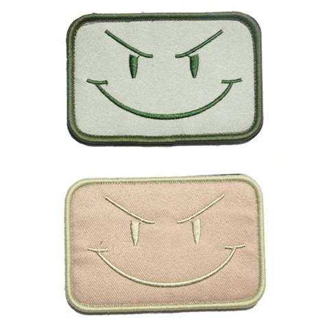 Greenbrown Smile Face Morale Patch With Hook Back Military Badges