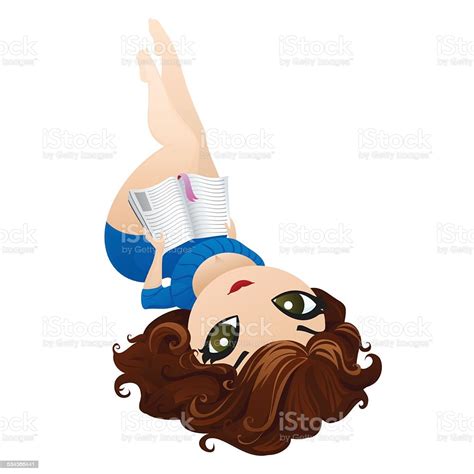 Beautiful Girl Lying Down And Reading A Book Stock Illustration
