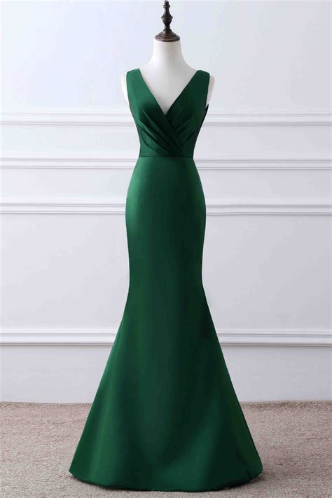 Green Matte Satin V Neck Mermaid Unique Design Evening Dress 654 On Storenvy Green Prom Dress