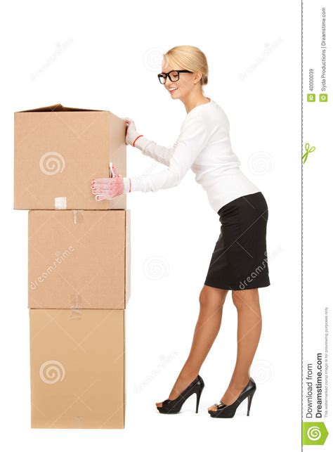 attractive businesswoman with big boxes stock image image of delivery lovely 40000039