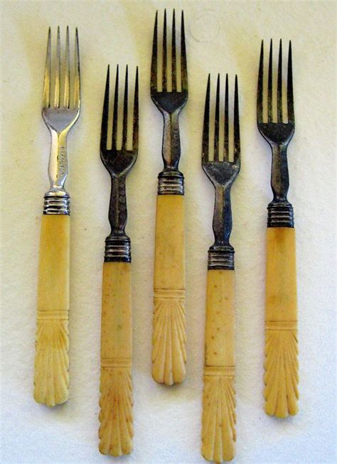 Antique Flatware Carved Bone Ivory Handled Forks 5 Count Etsy
