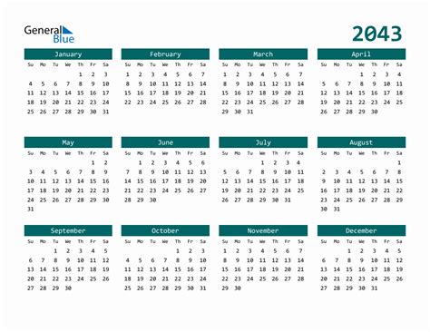 2043 Full Year Calendar