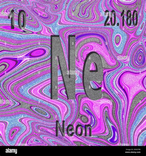 Elemento Químico De Neón Signo Con Número Atómico Y Peso Atómico Fondo Púrpura Elemento De