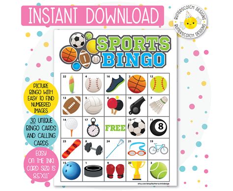 I created this bingo game with 1000 different bingo cards, 500 pages with 2 per page. Sports Printable Bingo Cards 30 Different Cards Instant | Etsy