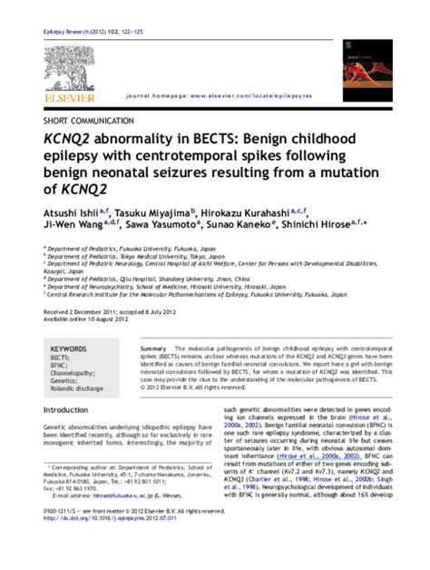 Pdf Kcnq2 Abnormality In Bects Benign Childhood Epilepsy With