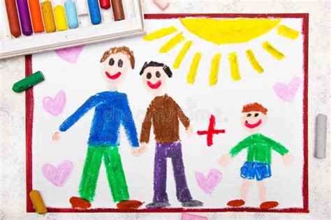 Dibujo Padres Gay Felices Y Su Hijo Adoptado Foto De Archivo Imagen