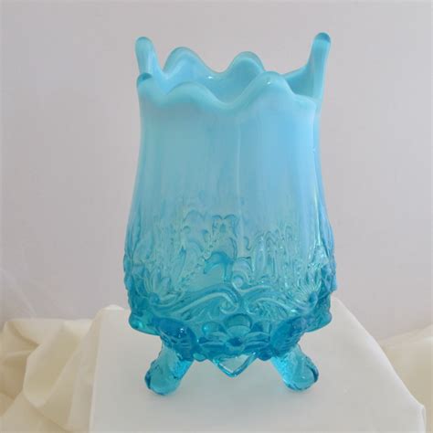 Antique English Sowerby Blue Opal Piasa Bird Opalescent Glass Vase