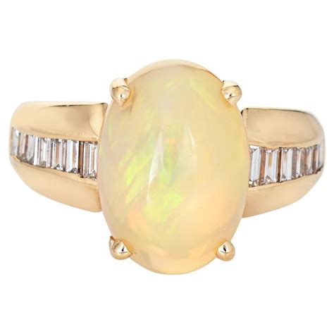 Ct Natural Opal Diamond Ring Vintage K Yellow Gold Estate Fine