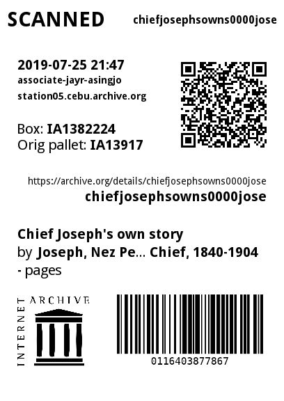 Chief Joseph s own story Joseph Nez Percé Chief 1840 1904 Free