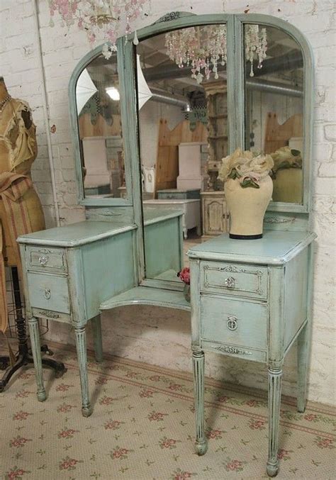 Home design ideas > dresser > vintage vanity dresser with mirror. Vintage Painted Cottage Aqua Chic Triple Mirror Vanity ...