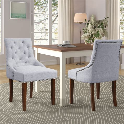 Clearance Tufted Upholstered Dining Chairs Set Of 2 Fabric Dining