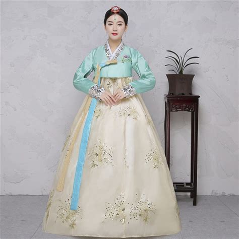 2019 new embroidery korean traditional dress pink women cotton hanbok korean national costume