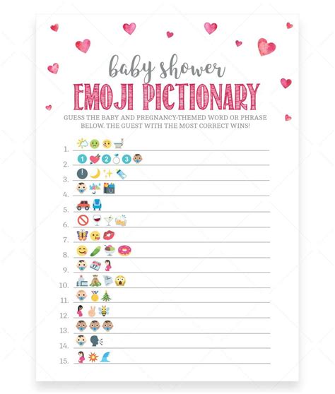 Maybe you would like to learn more about one of these? Pink Hearts Baby Shower Emoji Game Template in 2020 ...