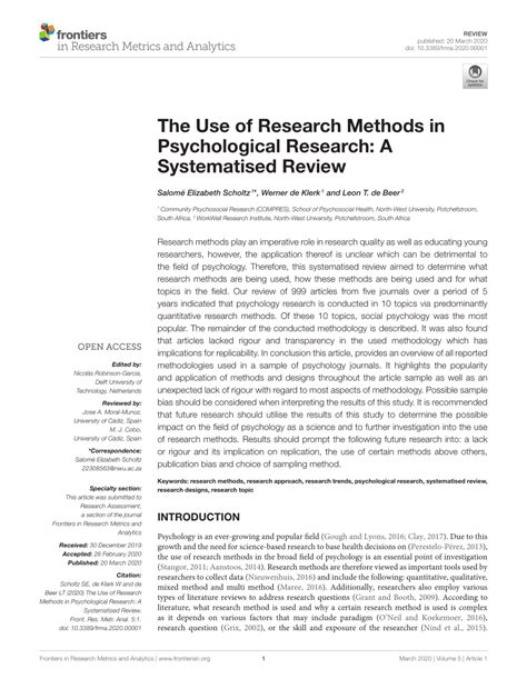 PDF The Use Of Research Methods In Psychological Research A