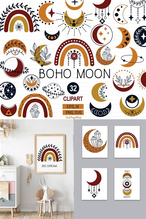 Boho Moon Svg Boho Rainbow Clipart Boho Svg Set Bohemian Etsy In 2021