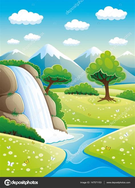 Beautiful Waterfall And Mountains Stock Vector Image By ©taronin