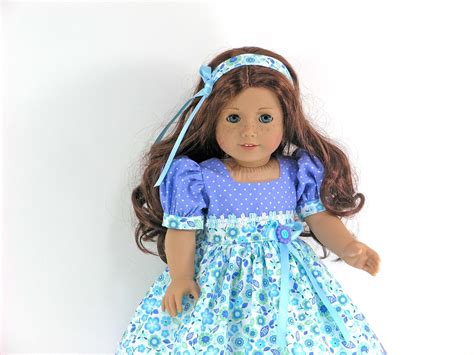 18 Inch Doll Clothes Handmade For American Girl Dress Headband Pantaloons Blue Floral