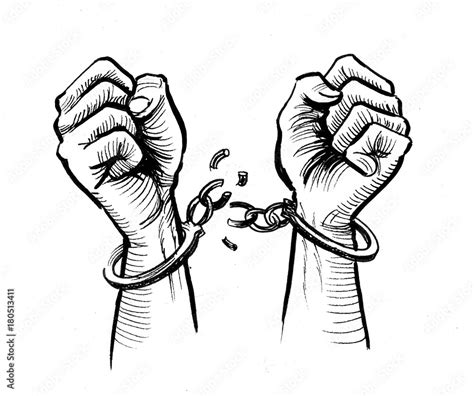 Ink Drawing Of A Hands Breaking Chains Stock Illustration Adobe Stock