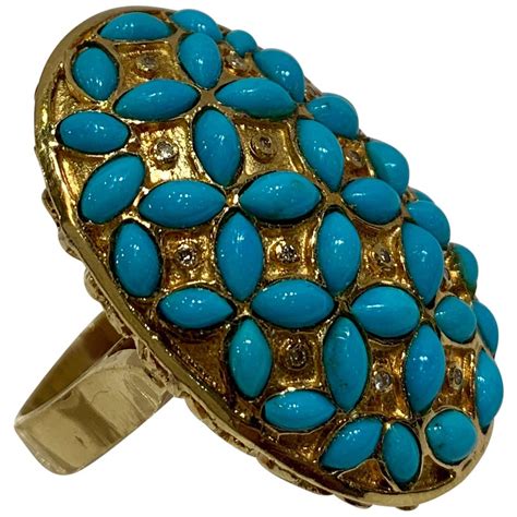 Large Turquoise Diamond Gold Cocktail Ring For Sale At Stdibs