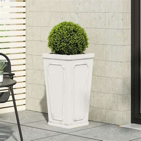 Burgos Outdoor Large Cast Stone Tapered Planter Antique White