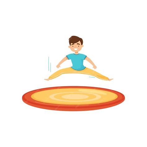 Premium Vector Smiling Boy Jumping On Trampoline And Making Twine