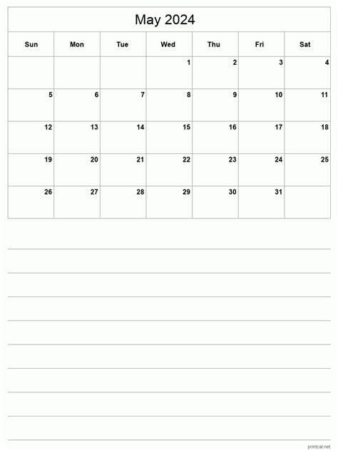 May 2024 Calendar Printable Template Pdf Erena Josephina