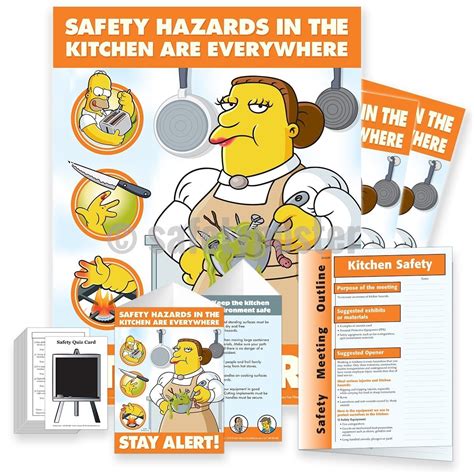 Safety considerations for cooking with oil. Simpsons Safety Meeting Kit - Safety Hazards In The Kitchen - Safety Poster