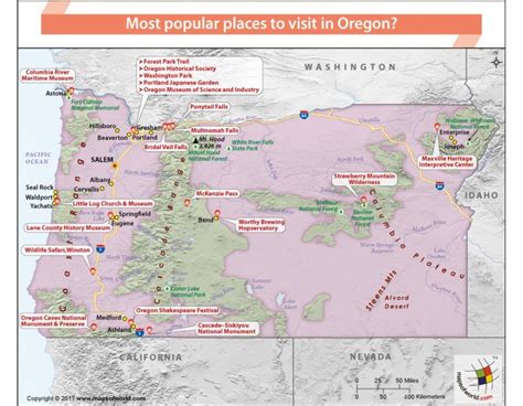 Buy Printed Map Of Popular Places In Oregon