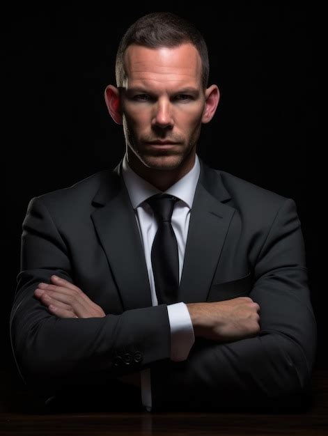 Premium Ai Image A Man In A Suit With His Arms Crossed Stands In