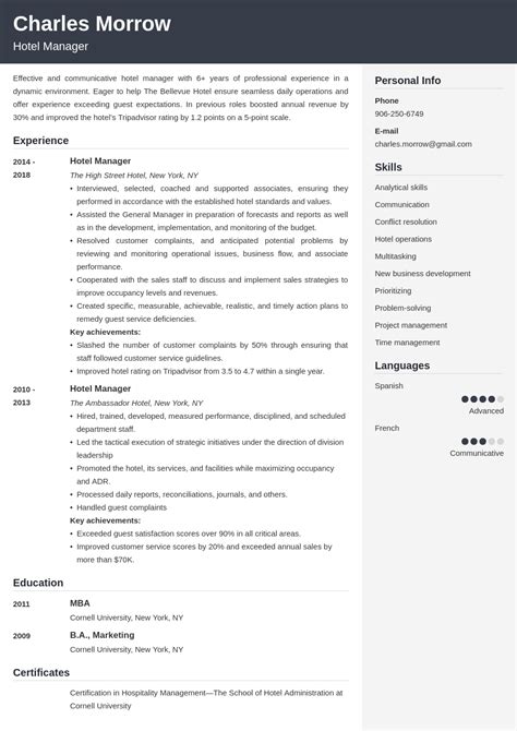 Hotel Management Resume Sample