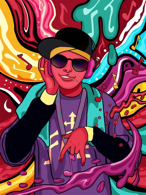 Flowing Candy Color Hip Hop Boy Listening To Music Art Print By Gomeans