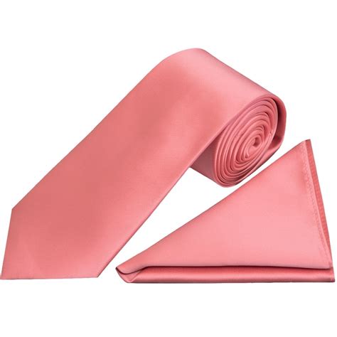 Light Coral Pink Classic Tie And Handkerchief