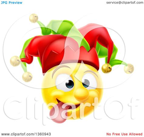 Clipart Of A 3d Yellow Male Smiley Emoji Emoticon Face Court Jester