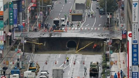 Japan Giant Sinkhole Swallows Fukuoka City Street