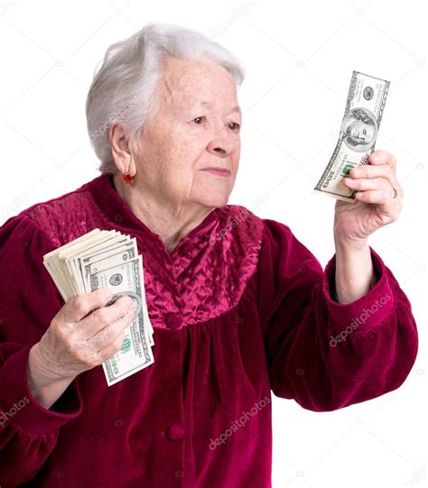 Smiling Old Woman Holding Money — Stock Photo © Vbaleha 39863669