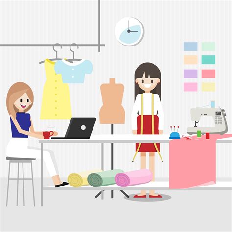 Cartoon Character With Fashion Designer Job In Fashion Or Sewing Studio