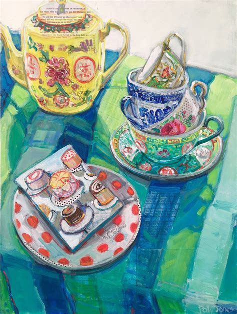 Mad Hatters Tea Party Original Mixed Media Still Life Painting By