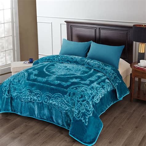 Jml Luxury Plush Teal Fleece Blanketpremium Embossed Floral Bed