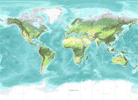 Premium Vector Detailed Physical World Map Miller Projection
