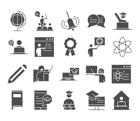 Teach School Education Learn Knowledge And Training Icons Set Silhouette Style Icon