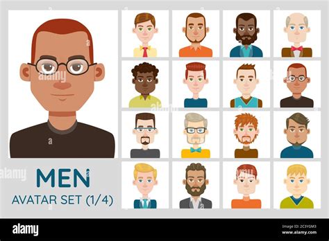 Male Avatar Set Collection Of 16 Avatars With Different Hairstyles