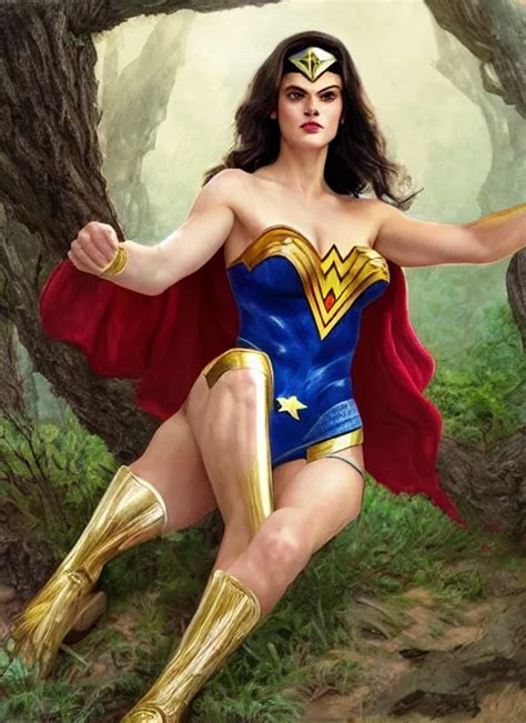 Alexandra Daddario As Wonder Women Taking A Rest Stable Diffusion