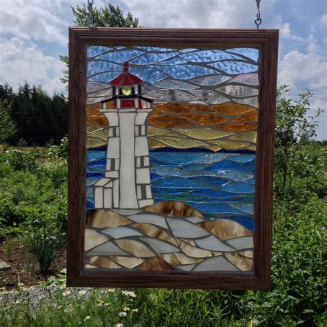 Stained Glass Lighthouse Mosaic Panel Peggys Cove Lighthouse Stained