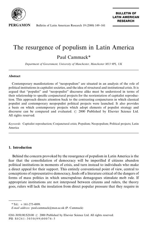 pdf the resurgence of populism in latin america
