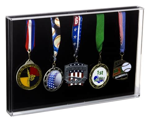 Deluxe Acrylic Five 5 Medals Or Ribbons Award Display Case With Wall