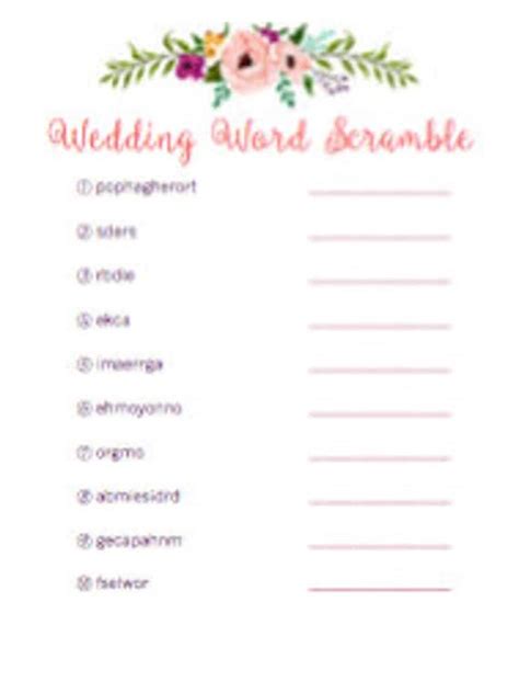 Wedding Word Scramble Floral Bridal Shower Game Pdf Printable