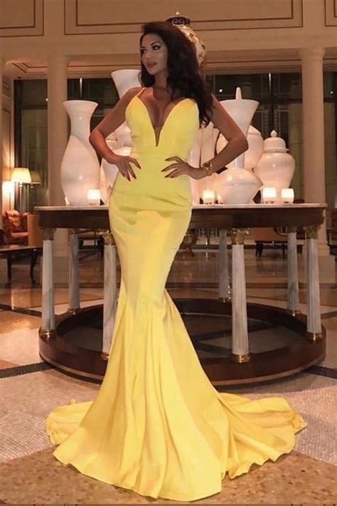 Mermaid Yellow Prom Dress With Plunging Neckline In 2022 Prom Dresses Yellow Backless Prom